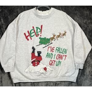Vintage Christmas Sweatshirt Gray 2X Santa Claus Nutcracker Oversized Crewneck